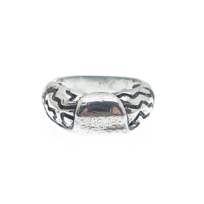 925 Sterling Silver Vintage Modernist Oxidized Ring Size 6.25
