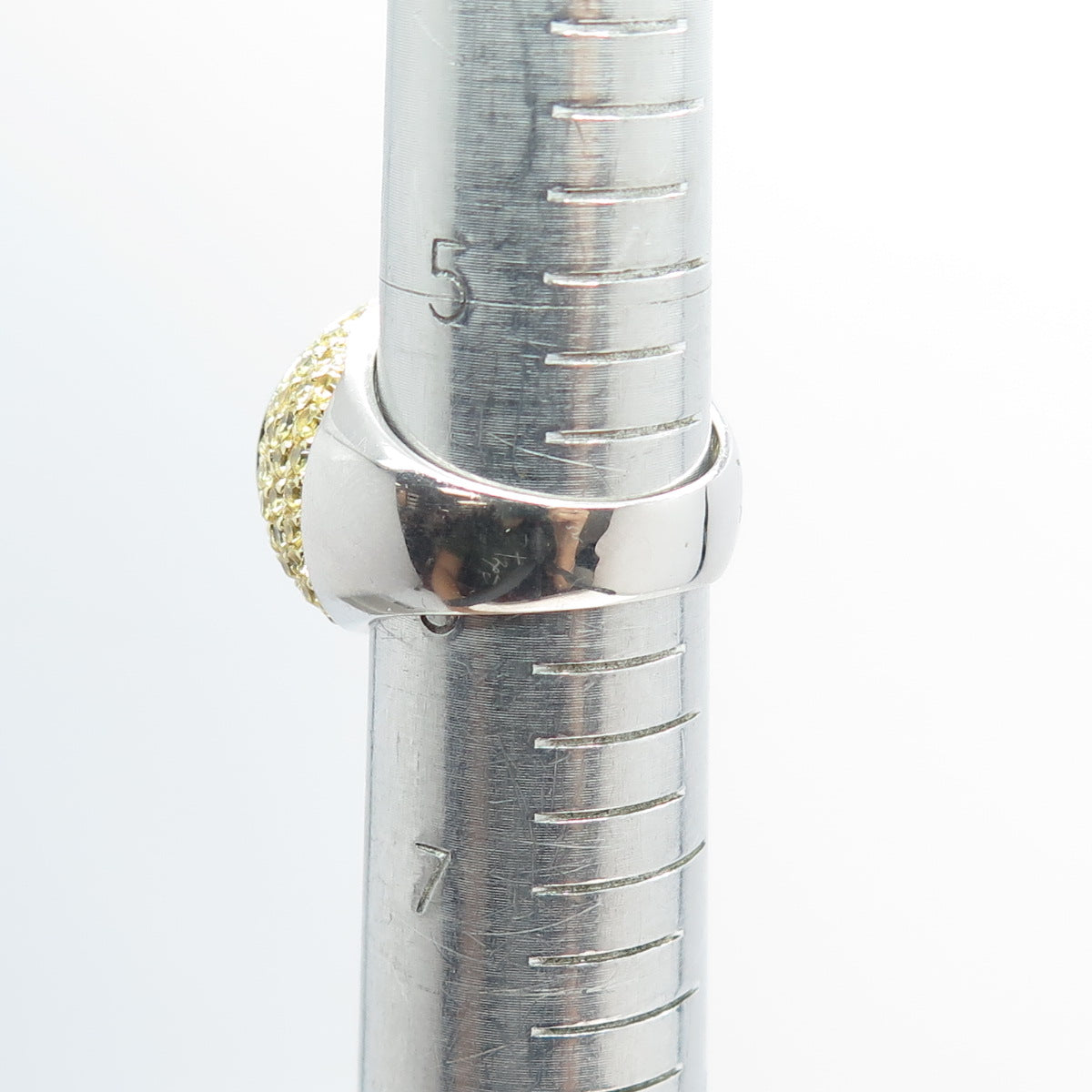 925 Sterling Silver Clear Quartz Canary & White C Z Dome Ring Size 6