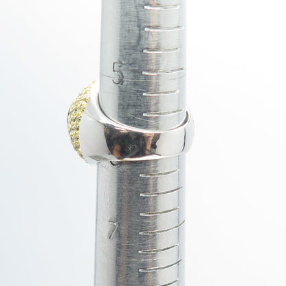 925 Sterling Silver Clear Quartz Canary & White C Z Dome Ring Size 6