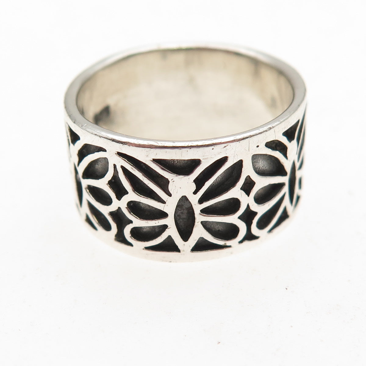 925 Sterling Silver Vintage Butterfly Oxidized Wide Band Ring Size 8