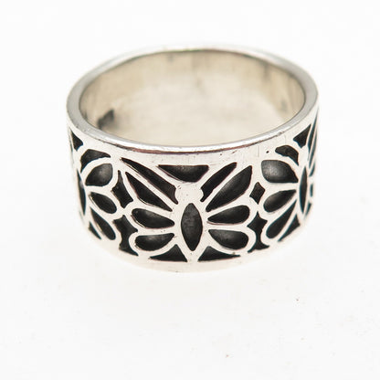 925 Sterling Silver Vintage Butterfly Oxidized Wide Band Ring Size 8