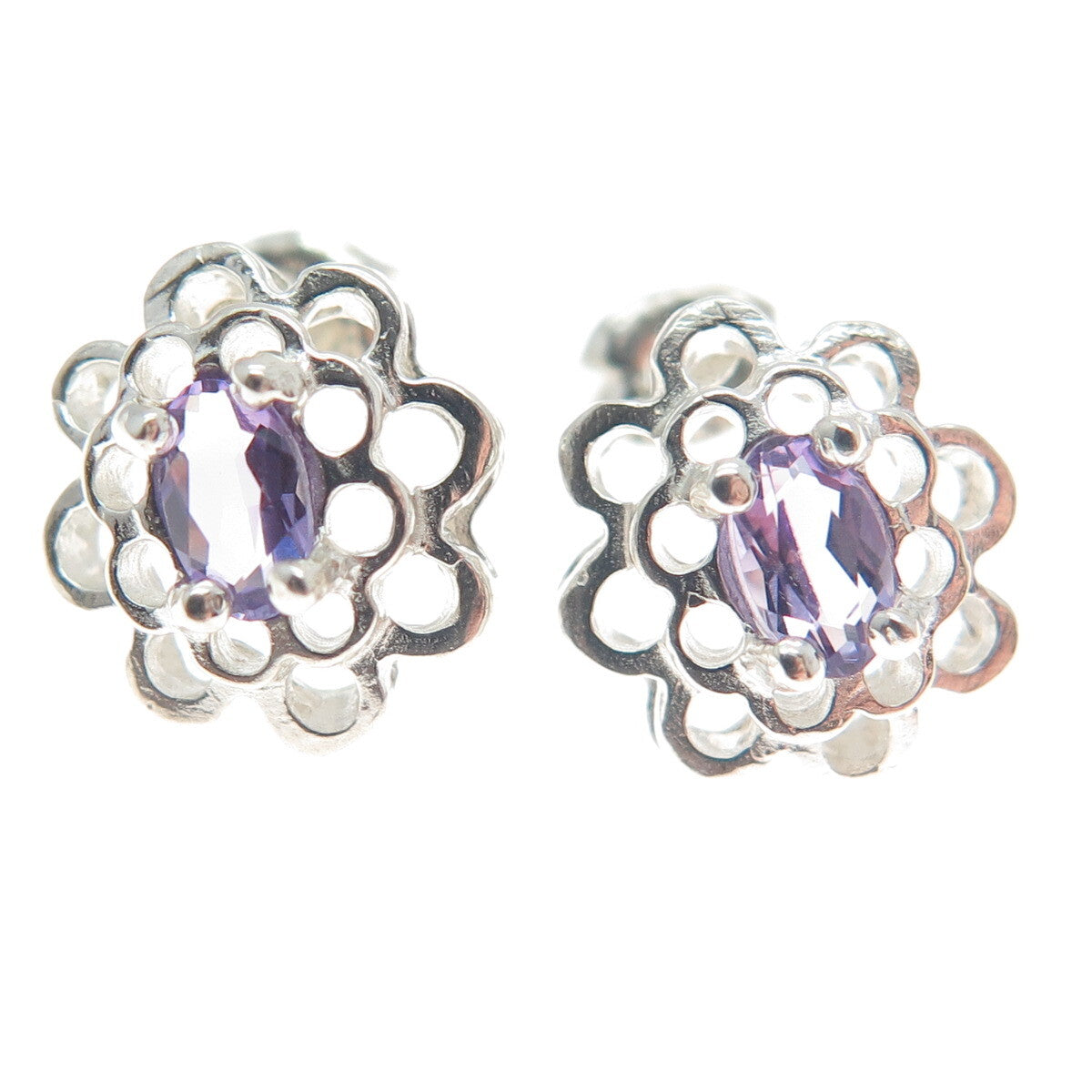 CHATEAU D'ARGENT 925 Sterling Silver Vintage Real Amethyst Floral Earrings