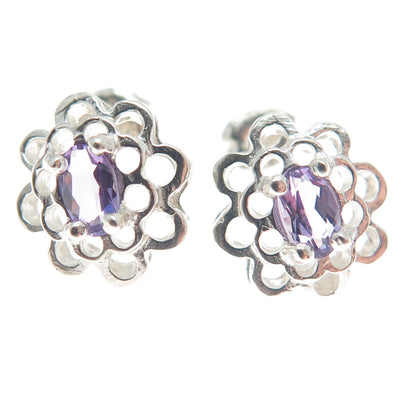 CHATEAU D'ARGENT 925 Sterling Silver Vintage Real Amethyst Floral Earrings
