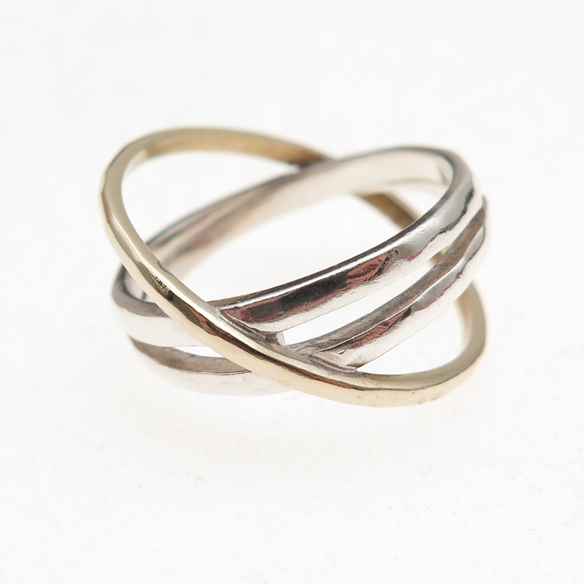 Silpada 925 Sterling Silver 2-Tone Vintage Hammered Crisscross Ring Size 8