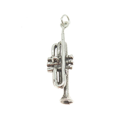 925 Sterling Silver Vintage Trumpet Musical Instrument 3D Pendant