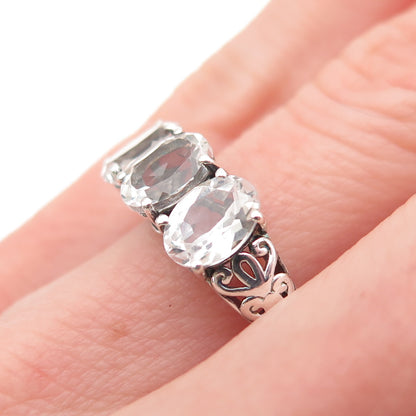 D'JOY 925 Sterling Silver Vintage Real Oval-Cut White Topaz Ring Size 5.75