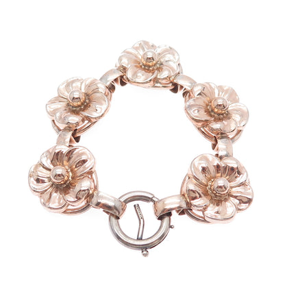 NAPIER 925 Sterling Silver Rose Gold Plated Antique Flower Blossom Bracelet 6"