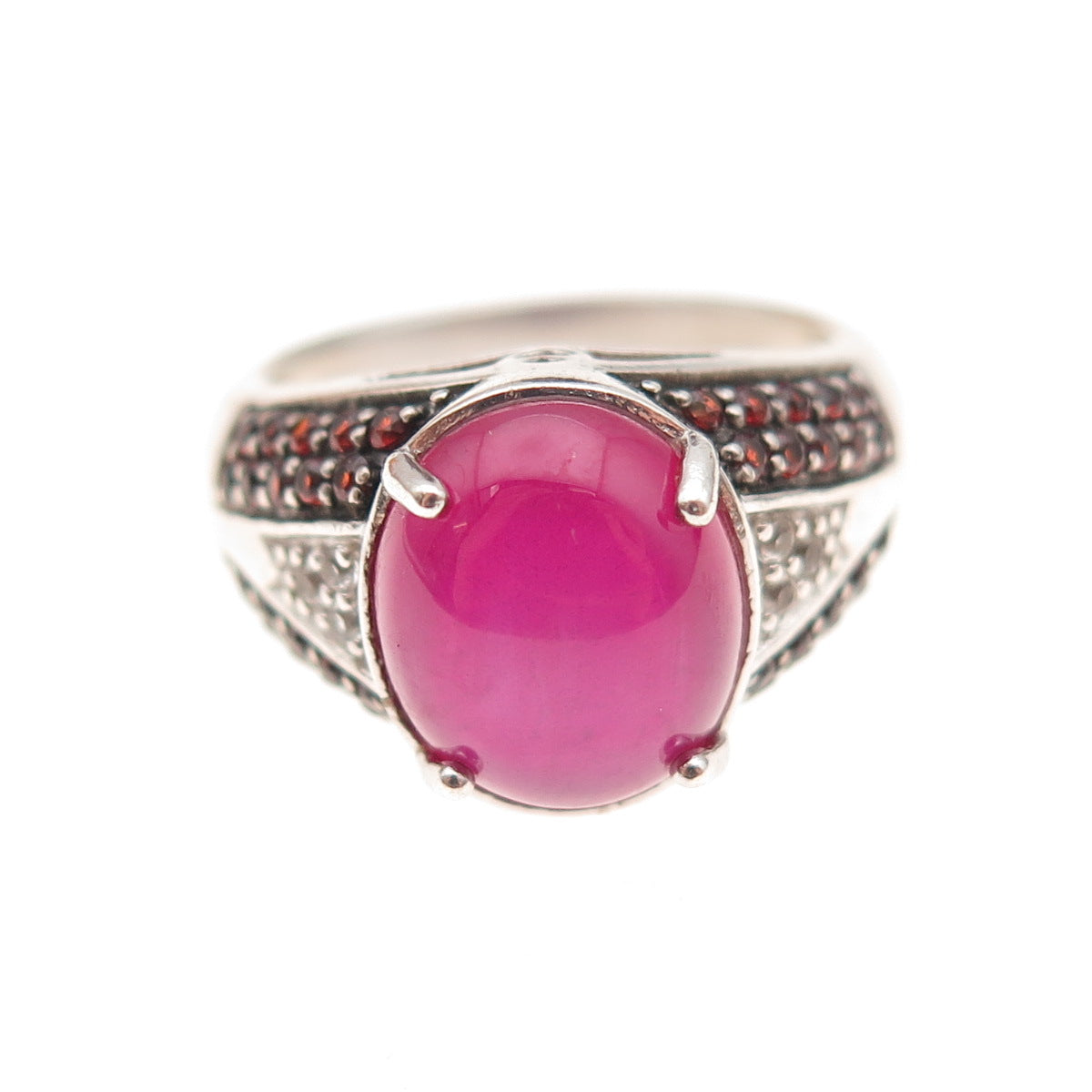 925 Sterling Lab-Created Star Ruby Real White Topaz & Red Garnet Ring Size 6