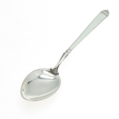 WATSON 925 Sterling Silver Vintage White Guilloche Enamel Coffee Spoon