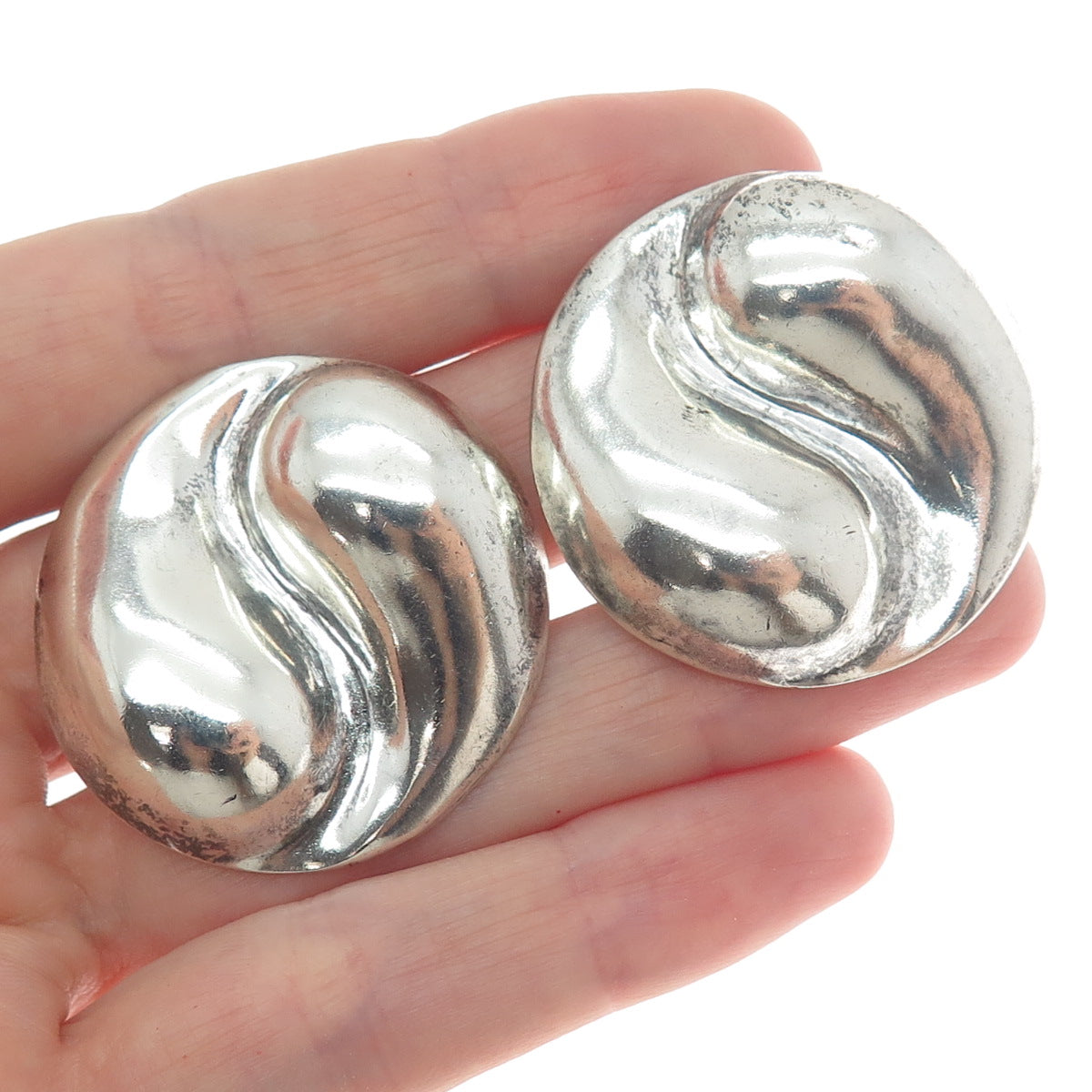 925 Sterling Silver Vintage Mexico Modernist Yin Yang Clip On Earrings