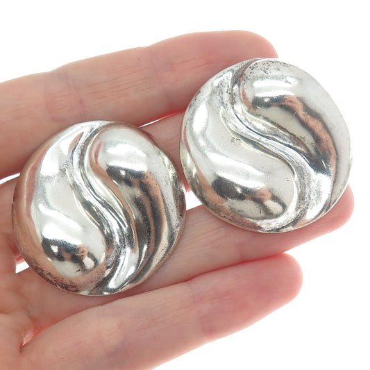 925 Sterling Silver Vintage Mexico Modernist Yin Yang Clip On Earrings