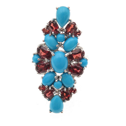 Chapal Zenray 925 Sterling Silver Real Turquoise & Red Garnet Ring Size 8.25