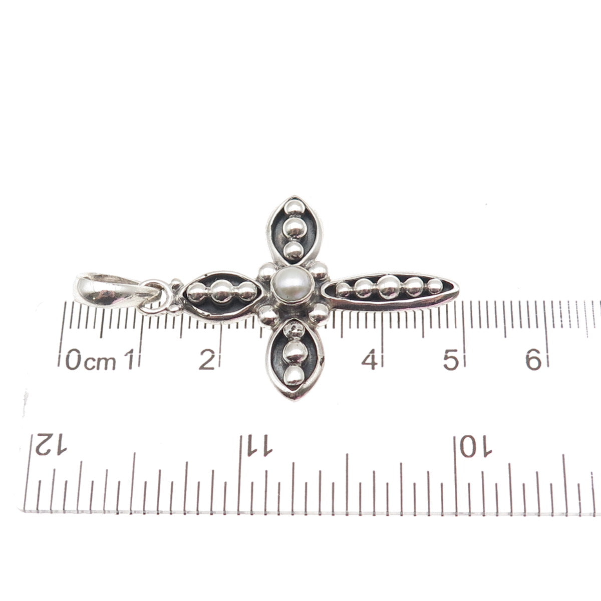 Silpada 925 Sterling Silver Vintage Real Pearl Beaded Cross Charm Pendant