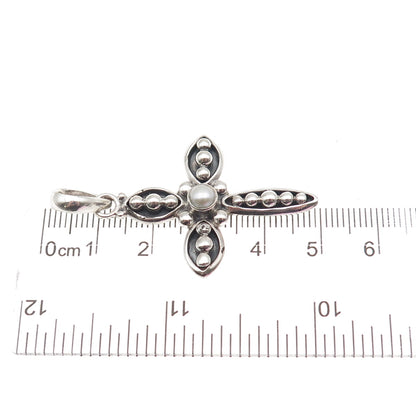 Silpada 925 Sterling Silver Vintage Real Pearl Beaded Cross Charm Pendant
