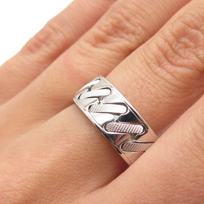 NEOS 925 Sterling Silver Textured Sewing Stitches Band Ring Size 8.75