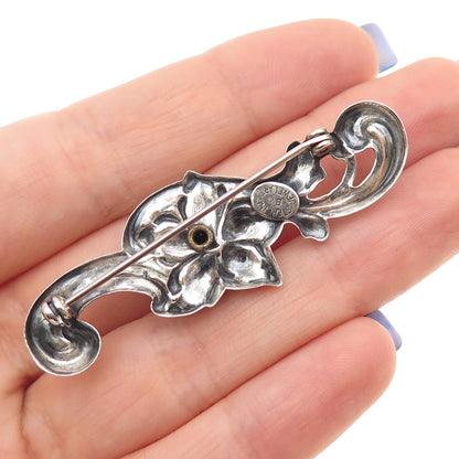 JEWELART 925 Sterling Silver Vintage Rose Flower Oxidized Pin Brooch