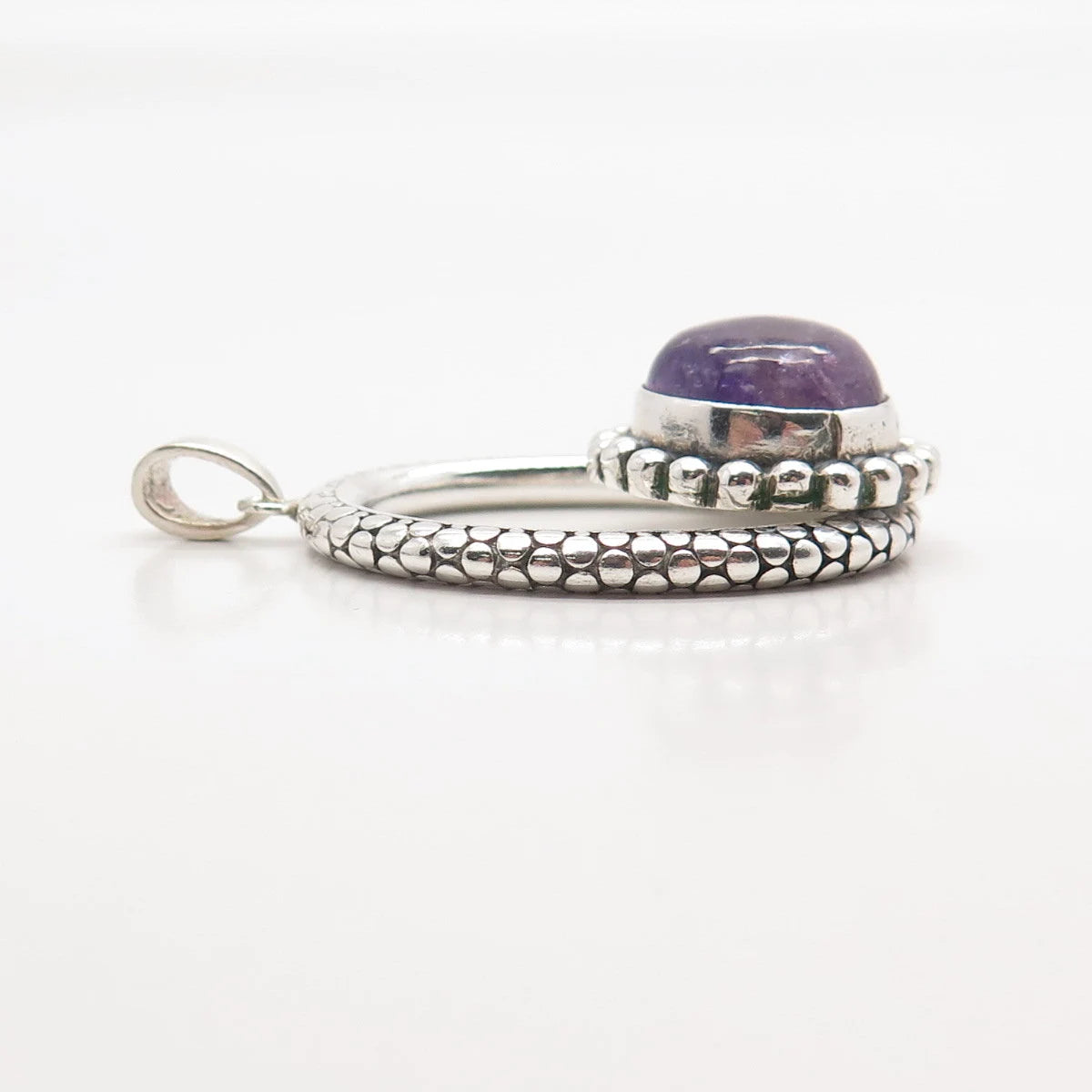 925 Sterling Silver Vintage Real Amethyst Gemstone Beaded Dots Pendant