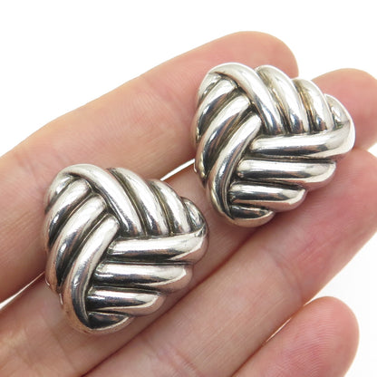 925 Sterling Silver Vintage Twisted Triangle Knot Oxidized Clip On Earrings