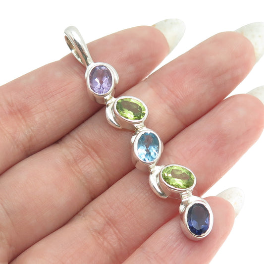 ARYA 925 Sterling Silver Vintage Real Blue Topaz Peridot & Iolite Pendant