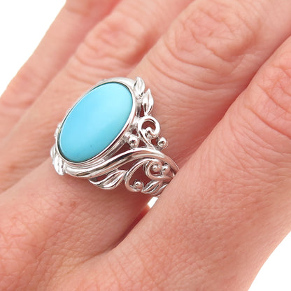 925 Sterling Silver Real Sleeping Beauty Turquoise Floral Ring Size 8.25