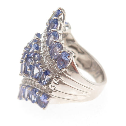 Chuck Clemency 925 Sterling Silver Real Tanzanite & White Topaz Ring Size 8.25