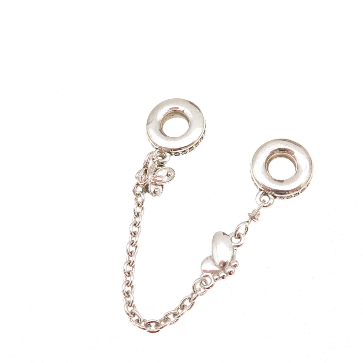 Pandora 925 Sterling Silver C Z Decorative Butterflies Safety Chain Charm