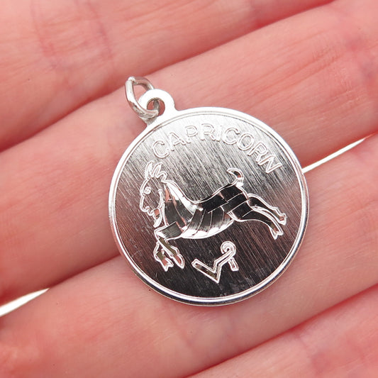 925 Sterling Silver Vintage Capricorn Zodiac Sign Charm Pendant