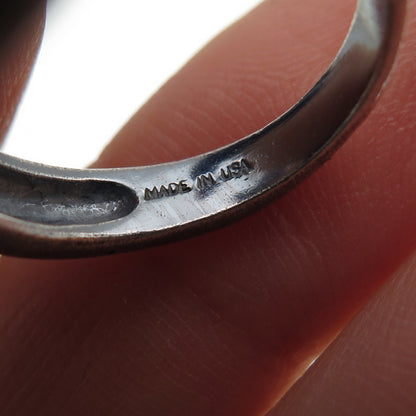 925 Sterling Silver Vintage Real Blue Topaz Modernist Oxidized Ring Size 6