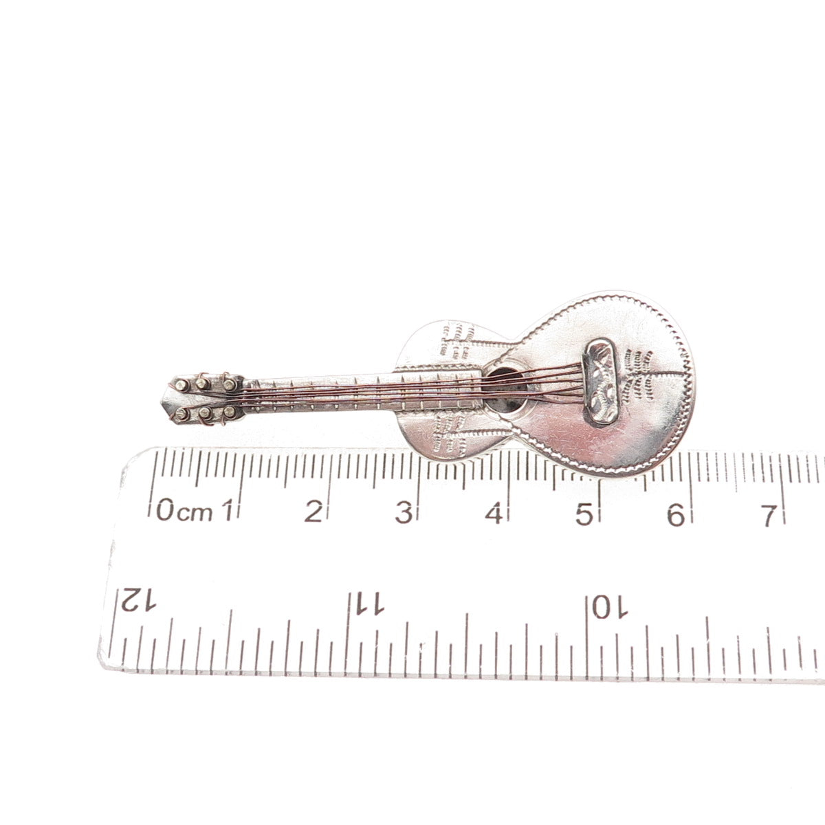 925 Sterling Silver 2-Tone Vintage Mexico Guitar Oxidized Pin Brooch
