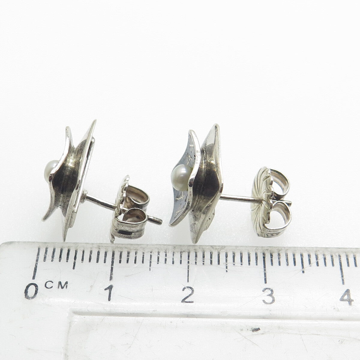 ROBERT NILSSON 925 Sterling Silver Vintage Real Pearl Letter "A" Stud Earrings