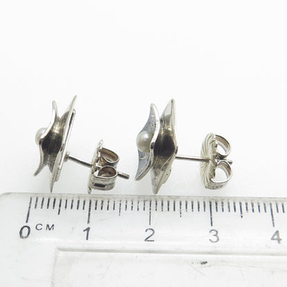 ROBERT NILSSON 925 Sterling Silver Vintage Real Pearl Letter "A" Stud Earrings