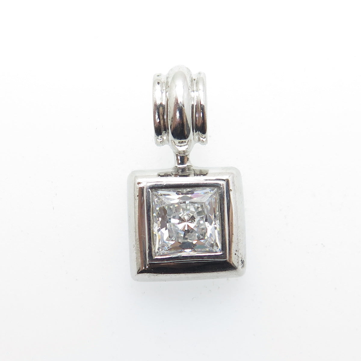 925 Sterling Silver Princess-Cut C Z Charm Pendant