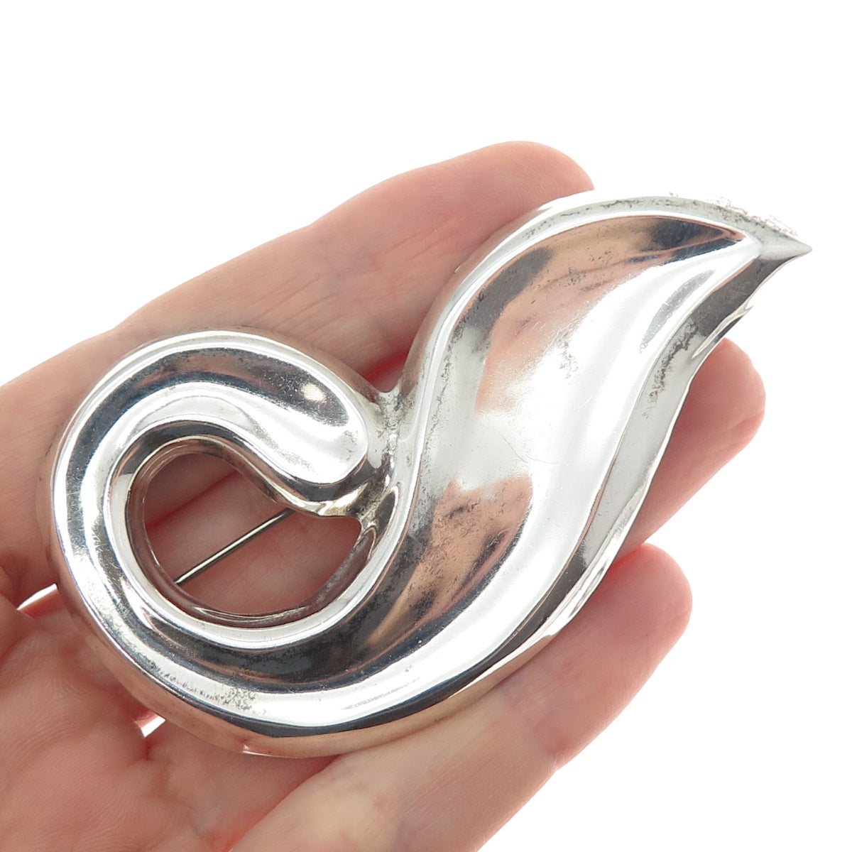 925 Sterling Silver Vintage Mexico Modernist Petal Pin Brooch / Pendant