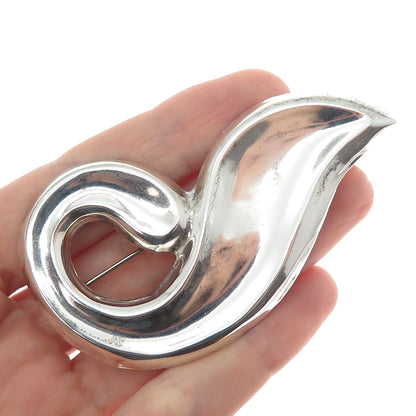 925 Sterling Silver Vintage Mexico Modernist Petal Pin Brooch / Pendant