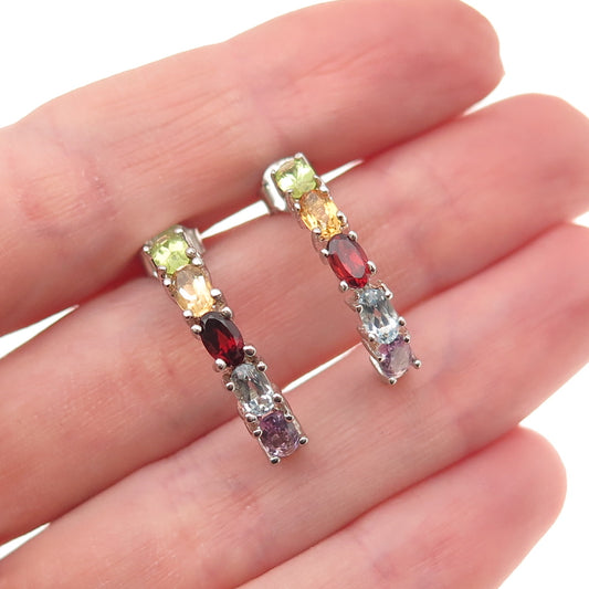 Ken Crafts 925 Sterling Vintage Topaz Amethyst Garnet Citrine & Peridot Earrings