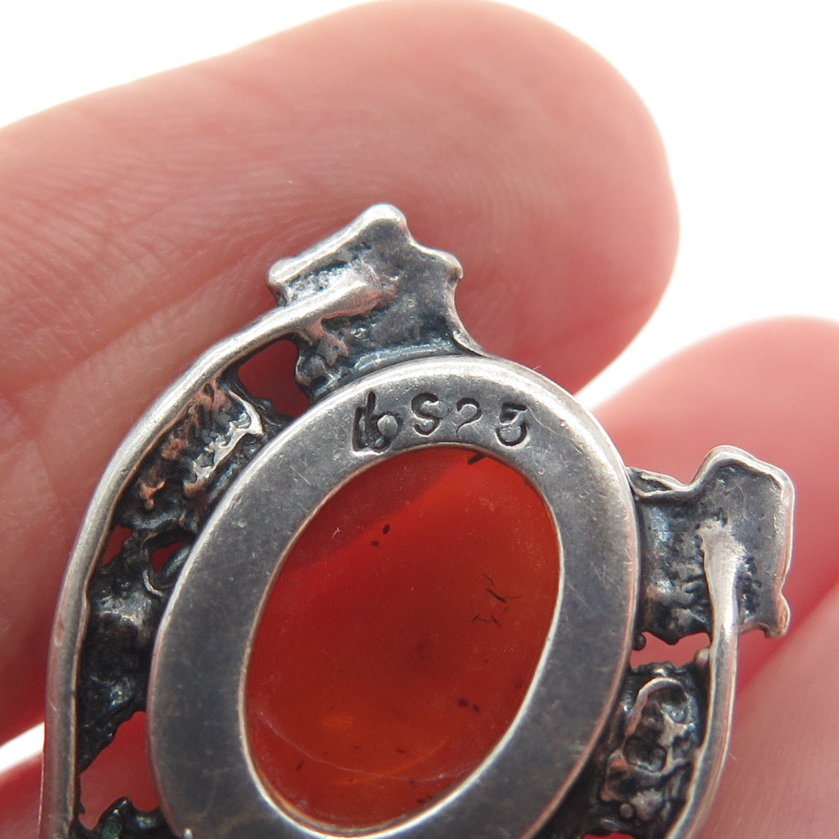 LISA LEE CREATIONS Sterling Silver Vintage Real Amber Floral Oxidized Pendant