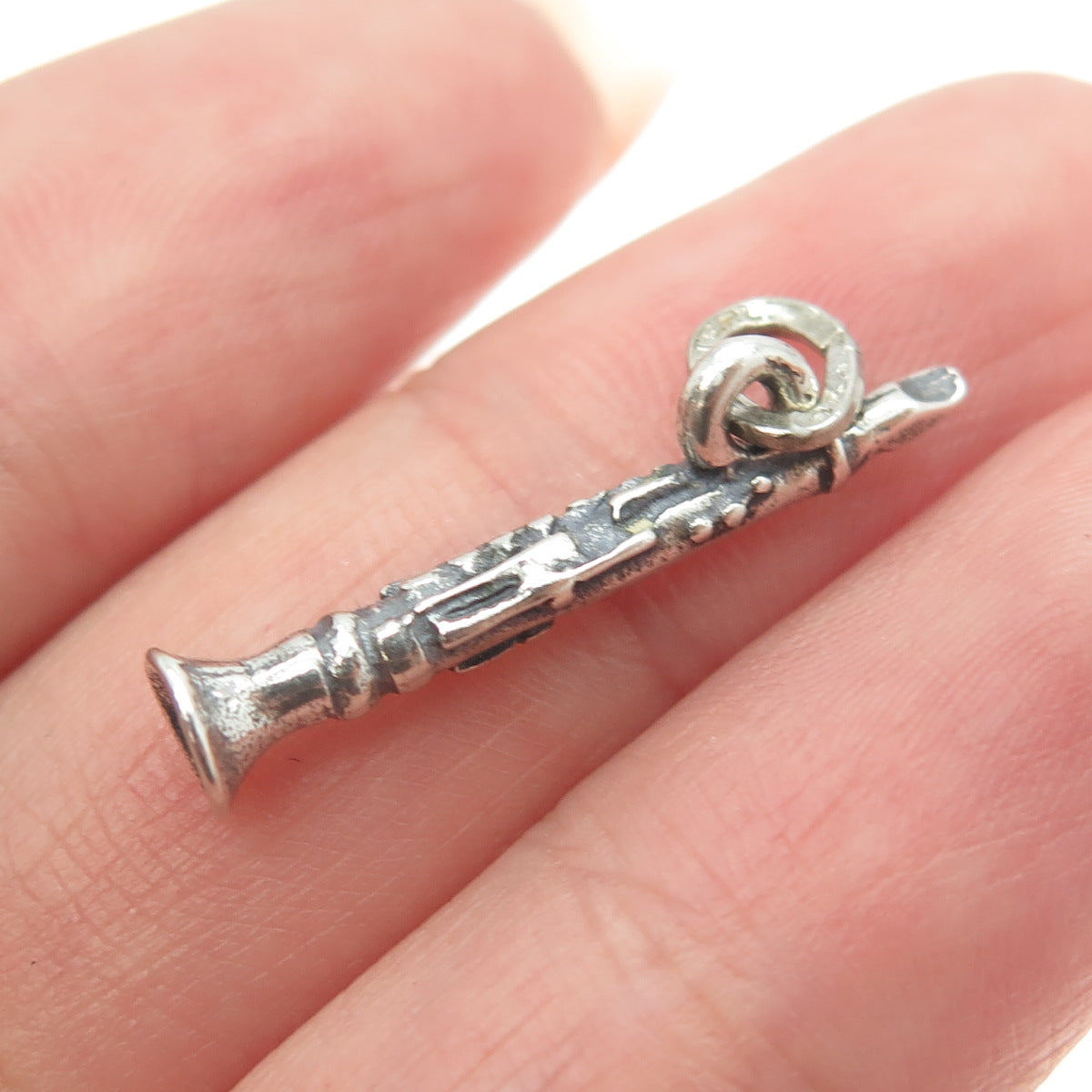 BEAU 925 Sterling Silver Vintage Clarinet Musical Instrument 3D Pendant