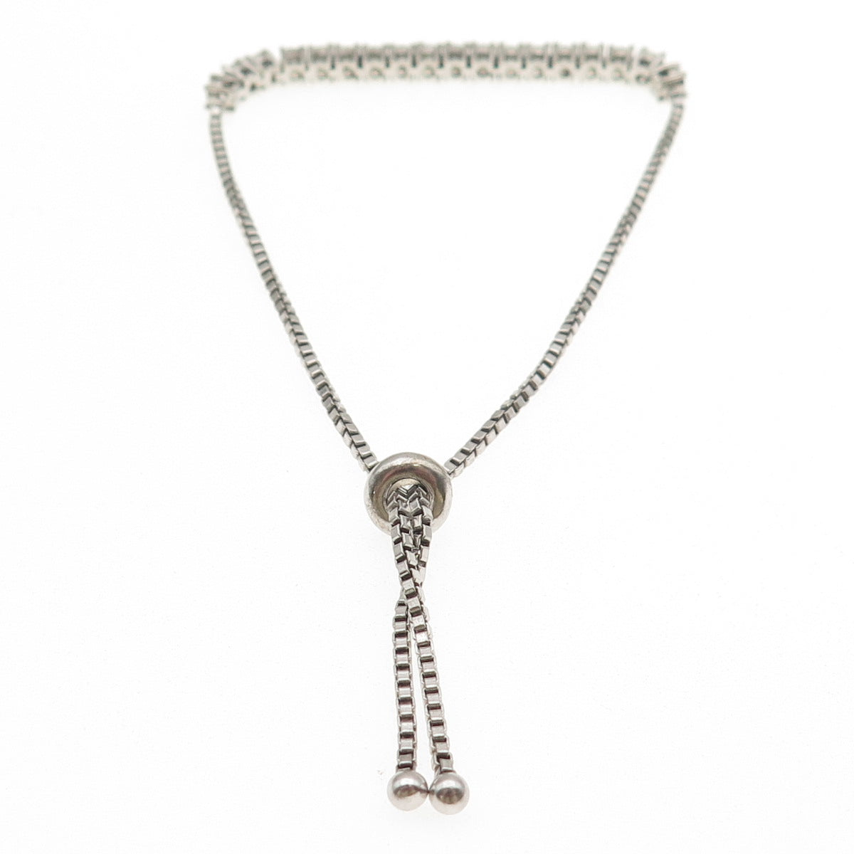 Chuck Clemency 925 Sterling Silver Real Diamond Adjustable Bolo Bracelet 6-8.25"