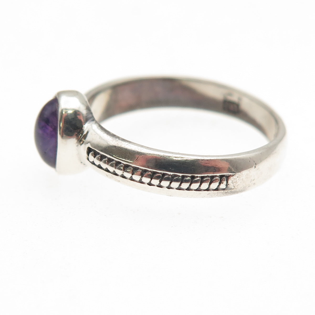 925 Sterling Silver Vintage Real Amethyst Oxidized Ring Size 7.25