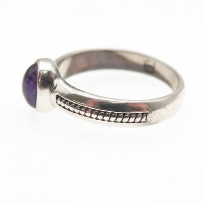 925 Sterling Silver Vintage Real Amethyst Oxidized Ring Size 7.25