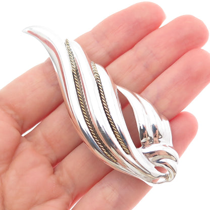 925 Sterling Silver 2-Tone Vintage Mexico Modernist Wing Pin Brooch