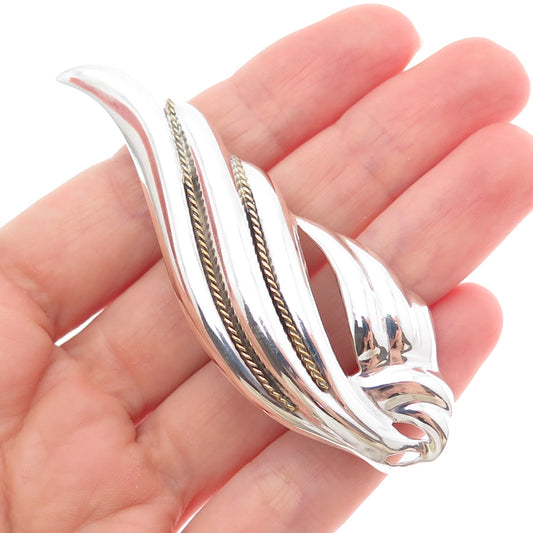 925 Sterling Silver 2-Tone Vintage Mexico Modernist Wing Pin Brooch