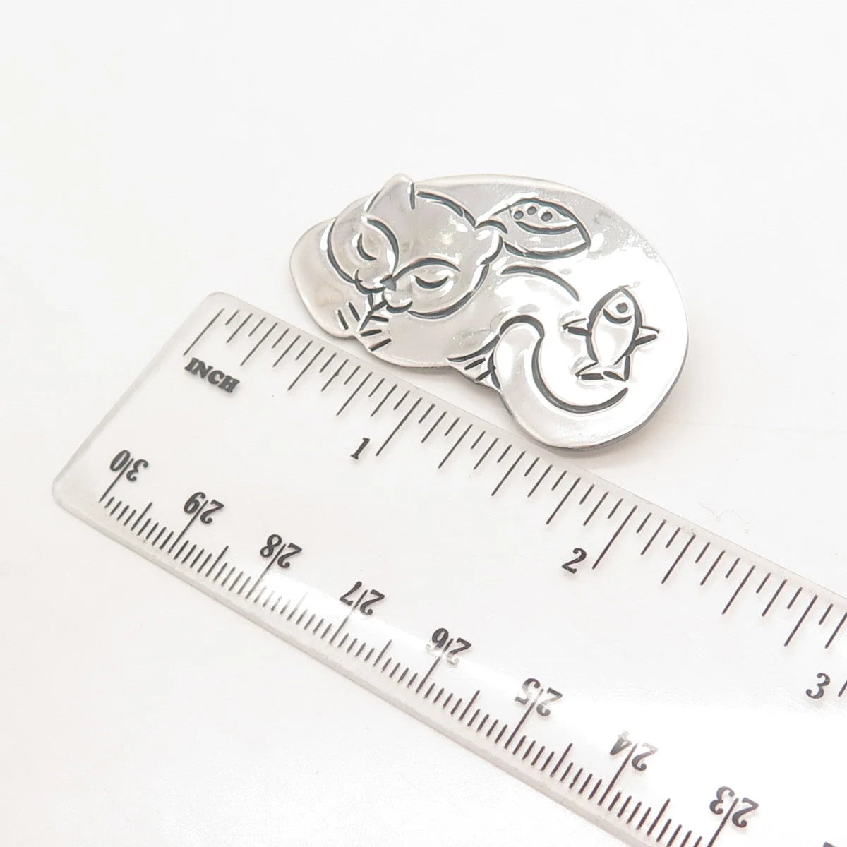 925 Sterling Silver Vintage Mexico Cat Pin Brooch / Pendant