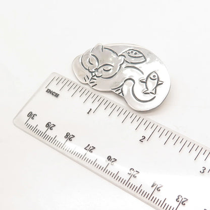 925 Sterling Silver Vintage Mexico Cat Pin Brooch / Pendant