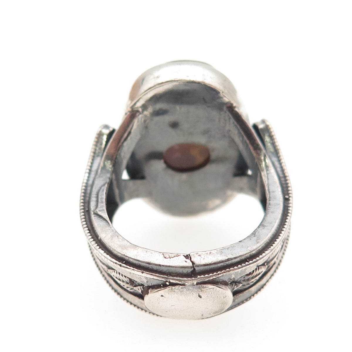 Old Pawn 925 Sterling Silver Vintage Southwestern Agate Tribal Ring Size 10.75