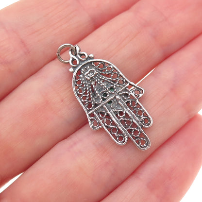 925 Sterling Silver Vintage Real Eilat Hamsa Amulet Oxidized Charm Pendant