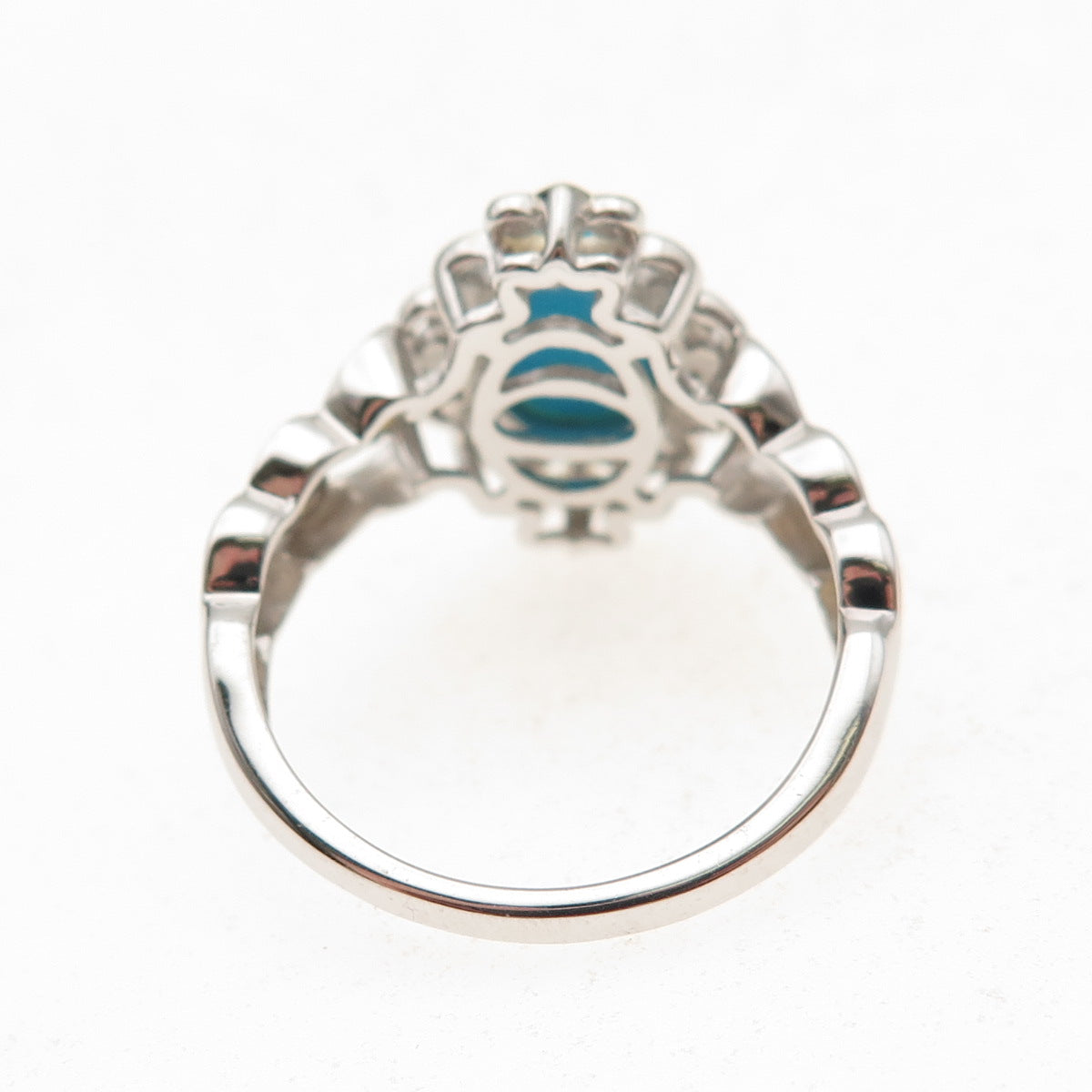 925 Sterling Silver 2-Tone Real Sleeping Beauty Turquoise Floral Ring Size 8.25