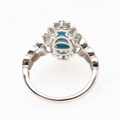 925 Sterling Silver 2-Tone Real Sleeping Beauty Turquoise Floral Ring Size 8.25