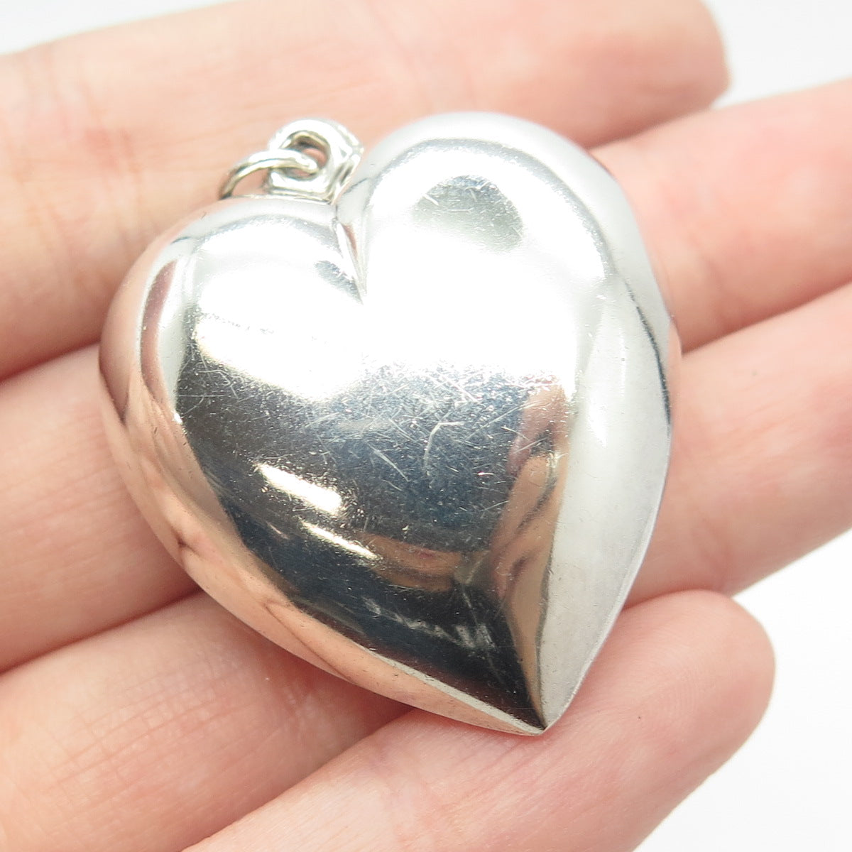 925 Sterling Silver Antique Art Deco Puffy Heart 3D Pendant