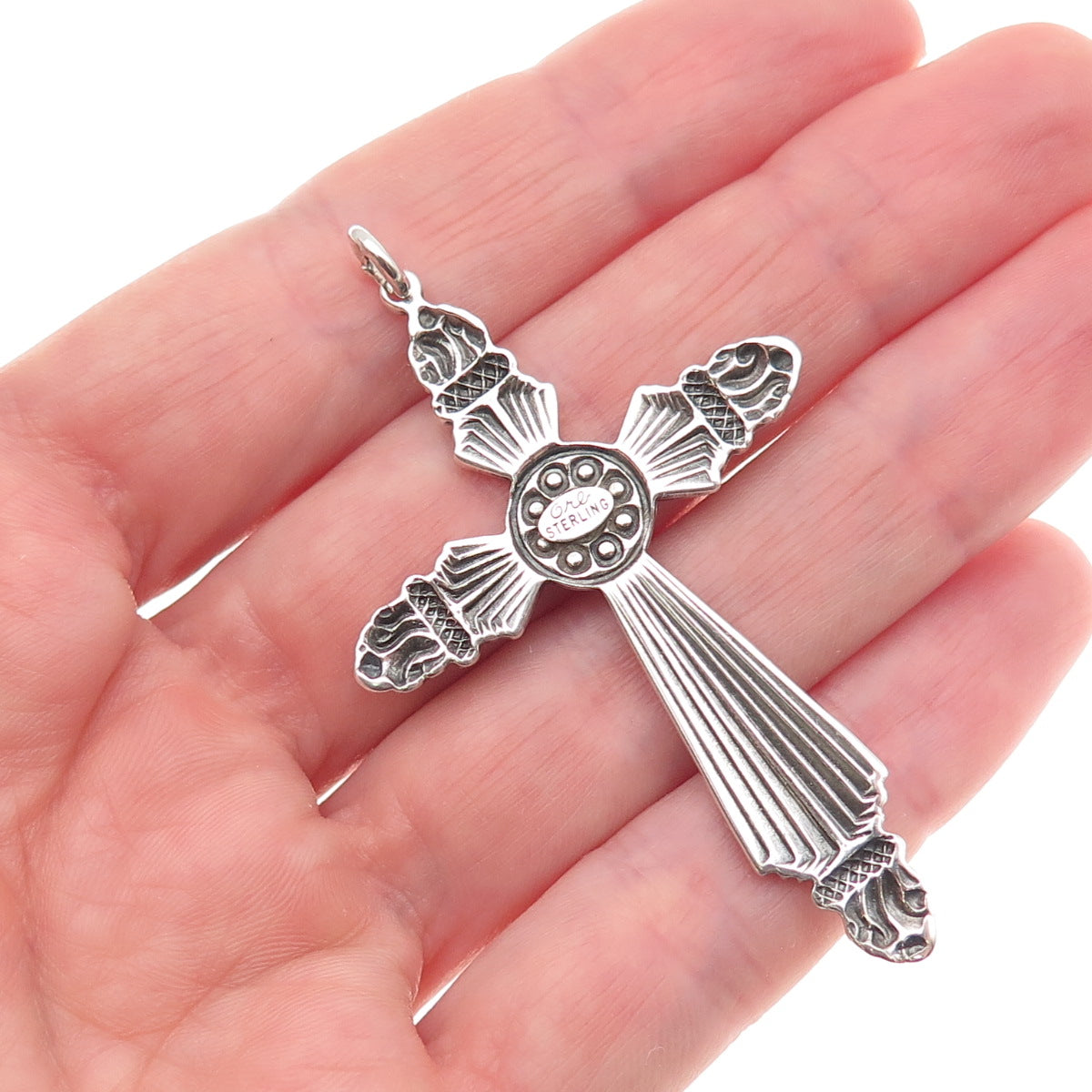 ORB Otto Robert Bade 925 Sterling Silver Antique Art Deco Cross Oxidized Pendant